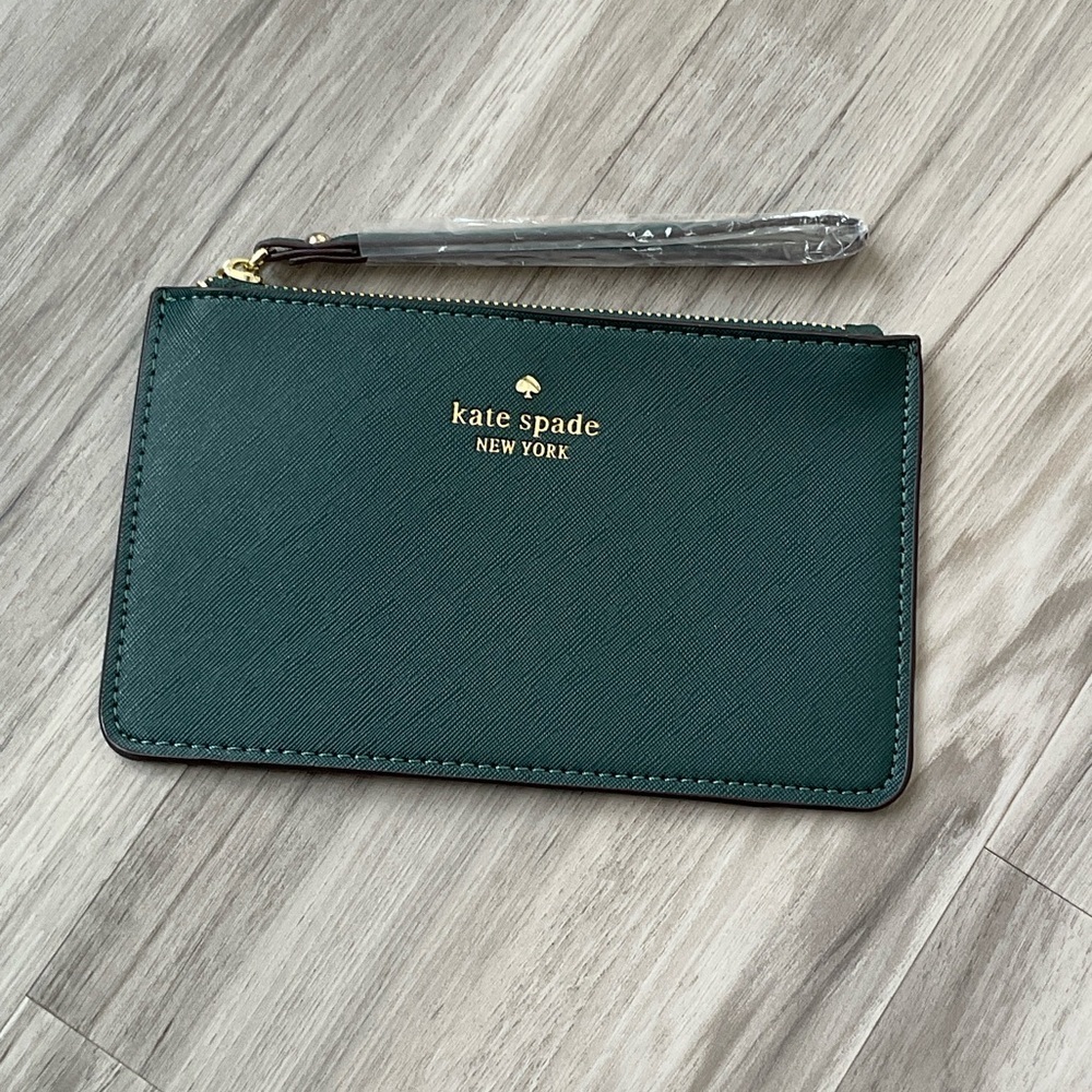 Kate Spade Forest Green Clutch with Gold Detail NWT